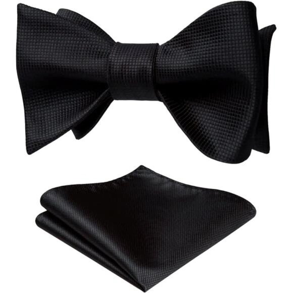 Bow Ties for Men Solid Color Self Tie Bow Tie Pocket Square Set Classic Formal - Picture 1 of 7